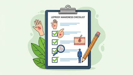Leprosy awareness checklist with medical illustrations vector graphic for health education and disease prevention campaigns