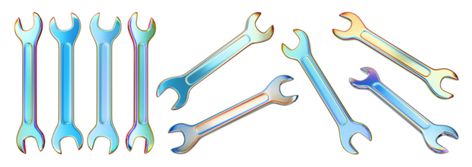 Isolated blue screwdriver tool set from multiple angles. 3D rendering.