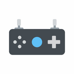 Flat icon of a dark gray video game controller with two joysticks