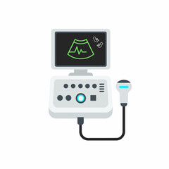 Flat illustration of an ultrasound machine with screen display