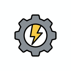 Gray gear icon with a yellow lightning bolt inside a white circle