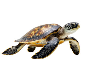 Sea turtle swimming forward with detailed patterned shell and textured flippers