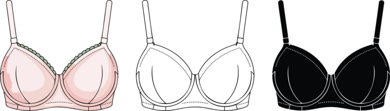 Bra silhouette & Outline and illustration set isolated on transparent background