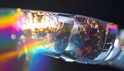 Fiber Optics: A close-up shot of a fiber optic cable, showing the intricate details of the glass strands carrying light and data. Highlighting technology and connectivity.