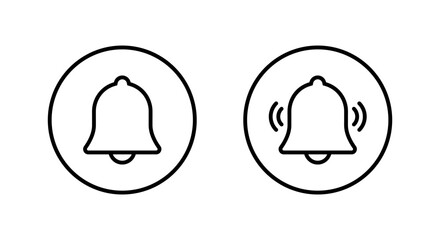 Notification bell outline icon in circular line. Reminder, alarm, notice symbol