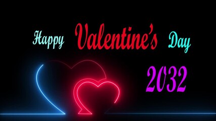 Elegant dark neon Happy Valentine’s Day 2032 4K video with radiant love hearts, smooth neon glow and stylish black background.