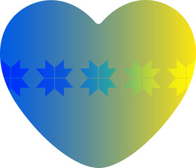 blue and yellow heart with Ukrainian ornamentation