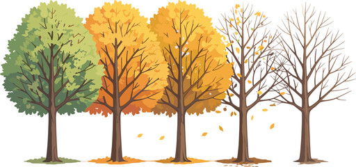 Four Trees in Green Yellow and Brown Fall Colors autumn