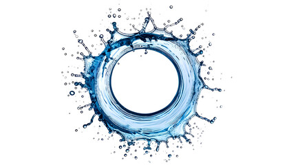 A ring of water droplets, surrounding a black circle, against a stark black background