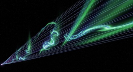 Futuristic Green Light Streaks in Dark Space