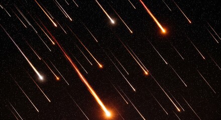Vibrant Meteor Shower with Bright Streaks in Night Sky