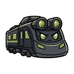 Cartoon train with angry face expression.