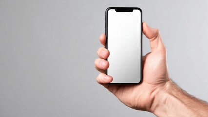 Hand Holding Smartphone with Blank Screen Isolated on White Background, Mobile Mockup and Technology Concept, Generative AI