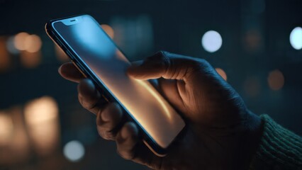 Hand Holding Mobile Phone Outdoors with Blurred Background, Digital Communication and Modern Lifestyle Concept, Generative AI