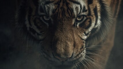 Intense Bengal Tiger Close Up Portrait with Piercing Eyes, Wildlife Power and Strength Concept, Generative AI