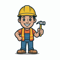 Construction Worker Cartoon Illustration