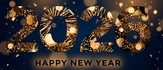 Blue abstract motion background for New Year 2026 with futuristic flowing shapes and a corporate style.