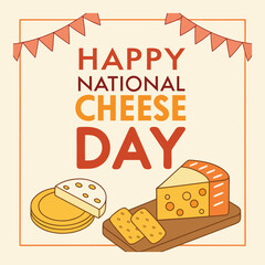 Happy National Cheese Day Celebration with Assorted Cheese Illustration
