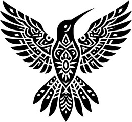 Obraz premium Mexican Folk Art Hummingbird Silhouette With Aztec Geometric Wing Design Vectors
