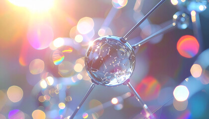 Celestial Orb with Rays of Light: A luminous celestial orb radiates with a network of interconnecting structures, bathed in a display of iridescent light and creating a futuristic, ethereal scene.