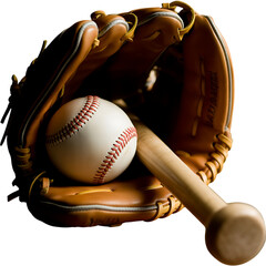 Baseball Glove with Ball and Bat
