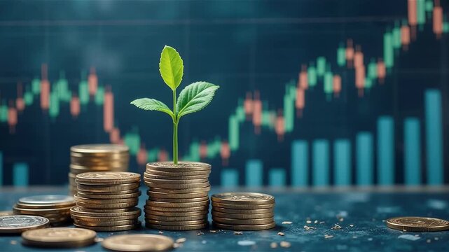 Economy finance and investment background, coin and graph