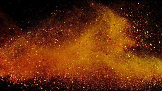Super Slow Motion of Various Spices Hitting in the Air. Filmed on High Speed Cinema Camera at 1000 FPS