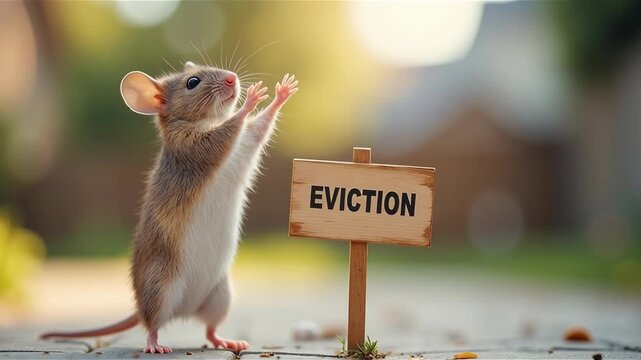 Conceptual pest control scene featuring a mouse holding an eviction sign, symbolizing the need for effective pest management solutions in residential settings