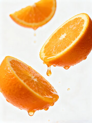Studio Shot of Flying Orange Slices