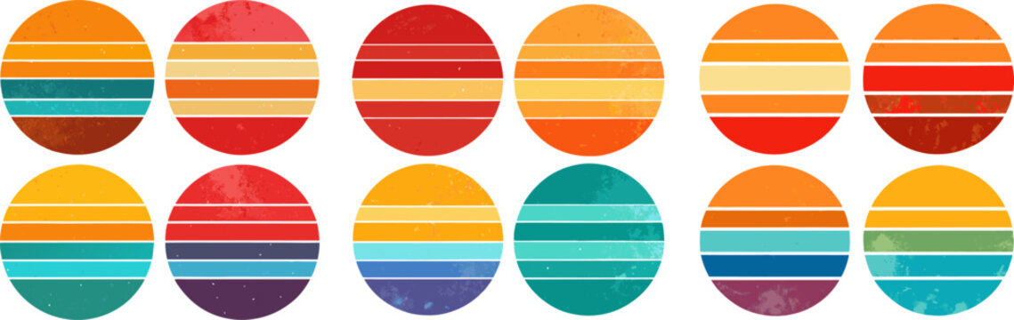 Retro Striped Circle Vector Set &ndash; Colorful Horizontal Line Patterns in Vintage Style | Abstract Geometric Shapes for Branding, Posters, and Modern Design