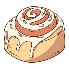 a cinnamon roll with icing on white background a