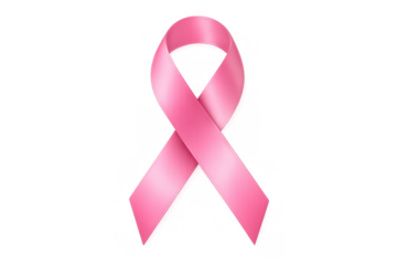 Pink ribbon symbolizing breast cancer awareness, support, and medical research, isolated with a transparent background