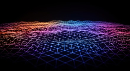 Digital grid surface displaying undulating waves with vibrant gradient illumination against a dark background