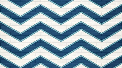 Chevron pattern on white brick wall with blue accents