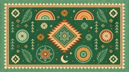 Vibrant bohemian rug with eclectic floral and geometric patterns