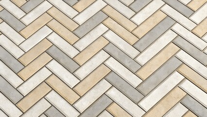Herringbone pattern with gray, beige, and white tiles