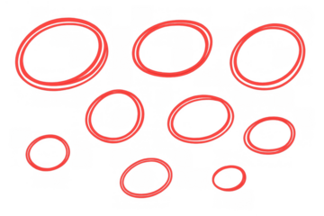 Red colored hand drawn highlight circles and ovals, brush stroke rings doodle set. Emphasizing important information