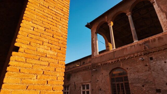 Dramatic view of the House of the Knights of Rhodes or Casa dei Cavalieri di Rodi by sunset in Rome, Italy