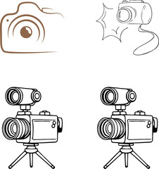 Camera Icon Set with DSLR and Digital Photo Camera Symbols, Vector Illustration Isolated on White Background