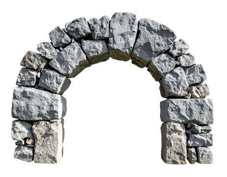 Stone arch with a black background, constructed of grey and white, roughly-hewn blocks