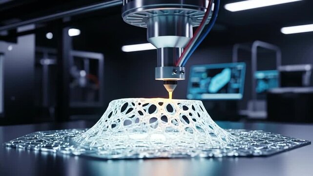 Close-up of 3D printer creating a complex structure with precision and advanced technology.