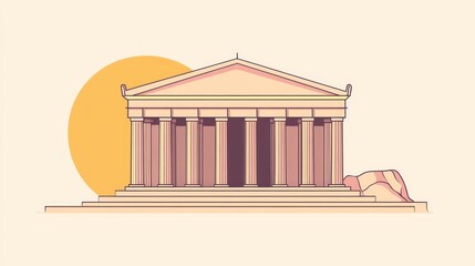 Ancient Greek temple illustration, classic architecture, sunlit scene, historical background