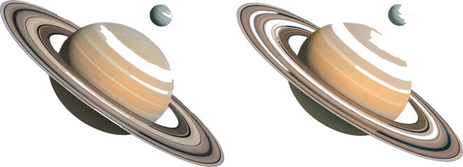 Obraz premium Aerial view of dual Saturn-like planets with moons in a futuristic space environment