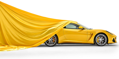 A yellow curtail covering a car underneath isolated on a white or transparent background.