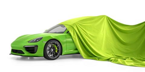A green curtail covering a car underneath isolated on a white or transparent background.