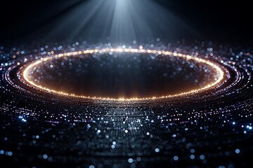 Glowing Digital Ring of Particles with Light Rays abstract background