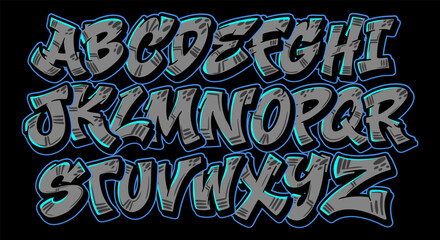 Hand-drawn street graffiti style alphabet. Vector colored alphabet on a black background. © дима селиванов
