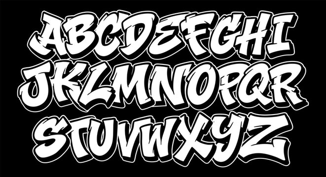 Street graffiti style alphabet. Vector alphabet on a black background.
