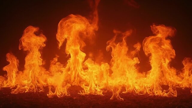 Orange flames rising from the ground in a row