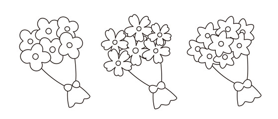 Set of Valentine's Day Bouquet  outline, coloring pages and templates.
For celebrating Valentine's Day, wedding,  mother's day or birthday.
White Background.